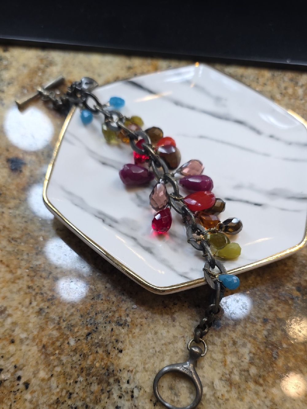 Fossil Multicolor Teardrop Charm Bracelet with Gunmetal Chain